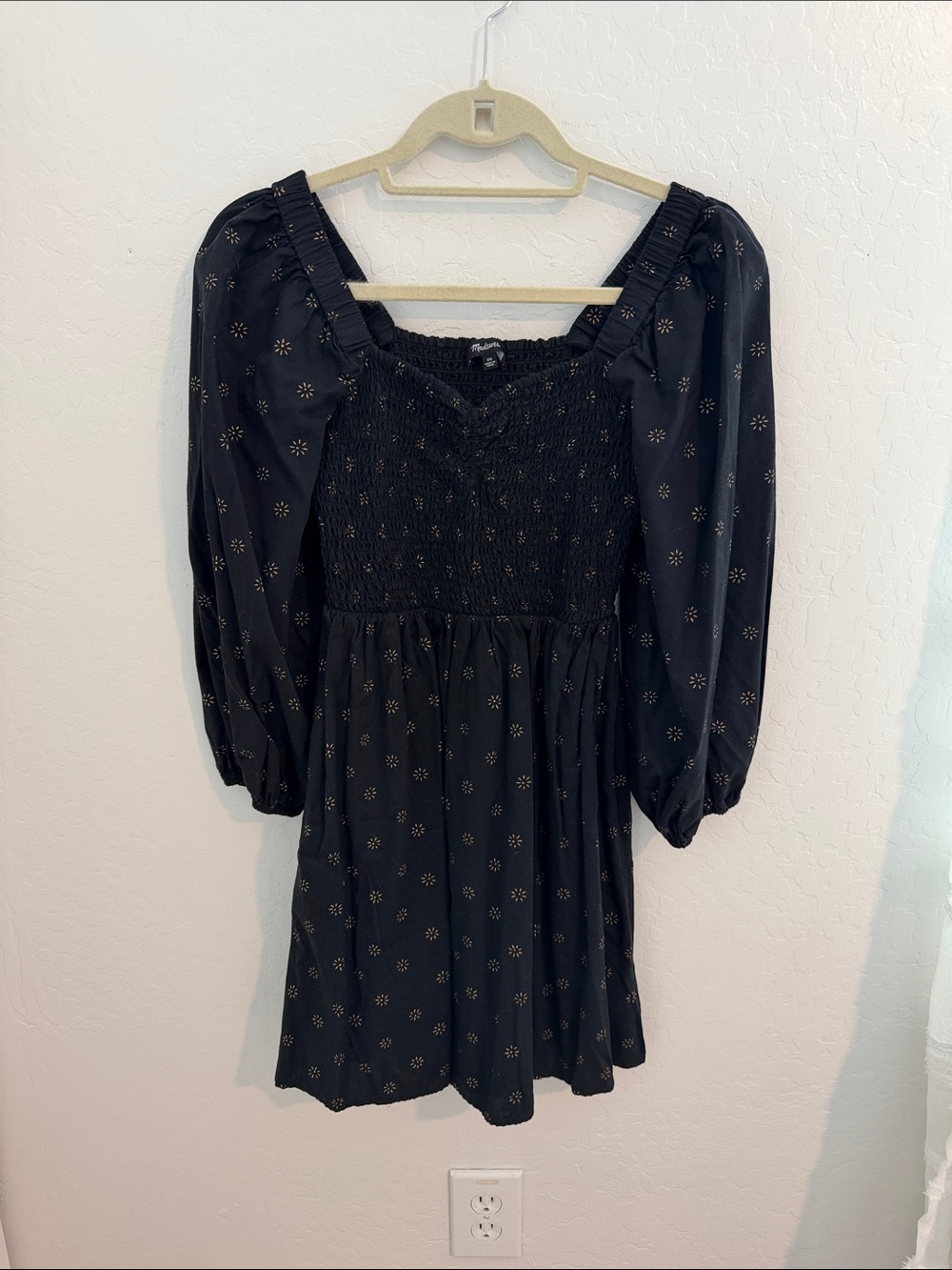 Madewell Black Mini Dress with Gold Dot Print